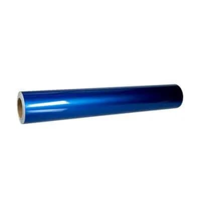 Product photo of a roll of Gloss Blue Fire wrap film on a white background
